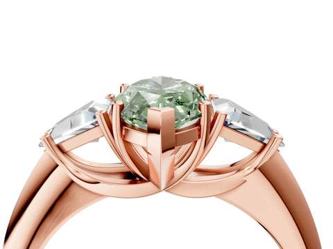 Rose gold Three-Stone Fancy Green Marquise Cut Cut Diamond Ring with Trillion Side Stones and Four-Prong Setting_7