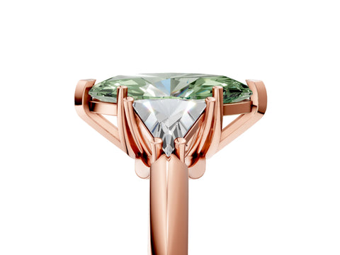 Rose gold Three-Stone Fancy Green Marquise Cut Cut Diamond Ring with Trillion Side Stones and Four-Prong Setting_8