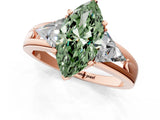 Rose gold Three-Stone Fancy Green Marquise Cut Cut Diamond Ring with Trillion Side Stones on a Split Shank Band_1