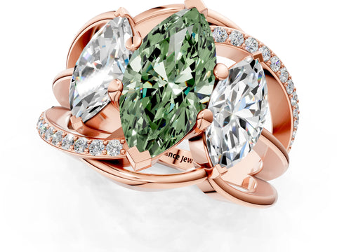 Rose gold Three-Stone Fancy Green Marquise Cut Cut Diamond Split Shank Prong Set Ring_1