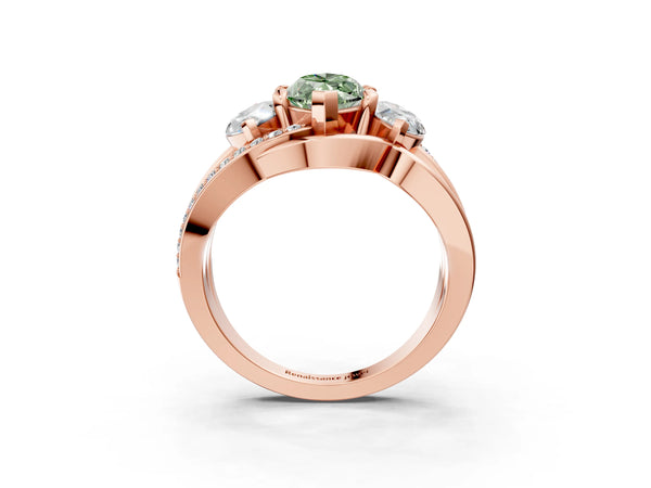 Rose Gold Marquise Three Stone Split Shank Engagement Ring Setting for Fancy Green Center