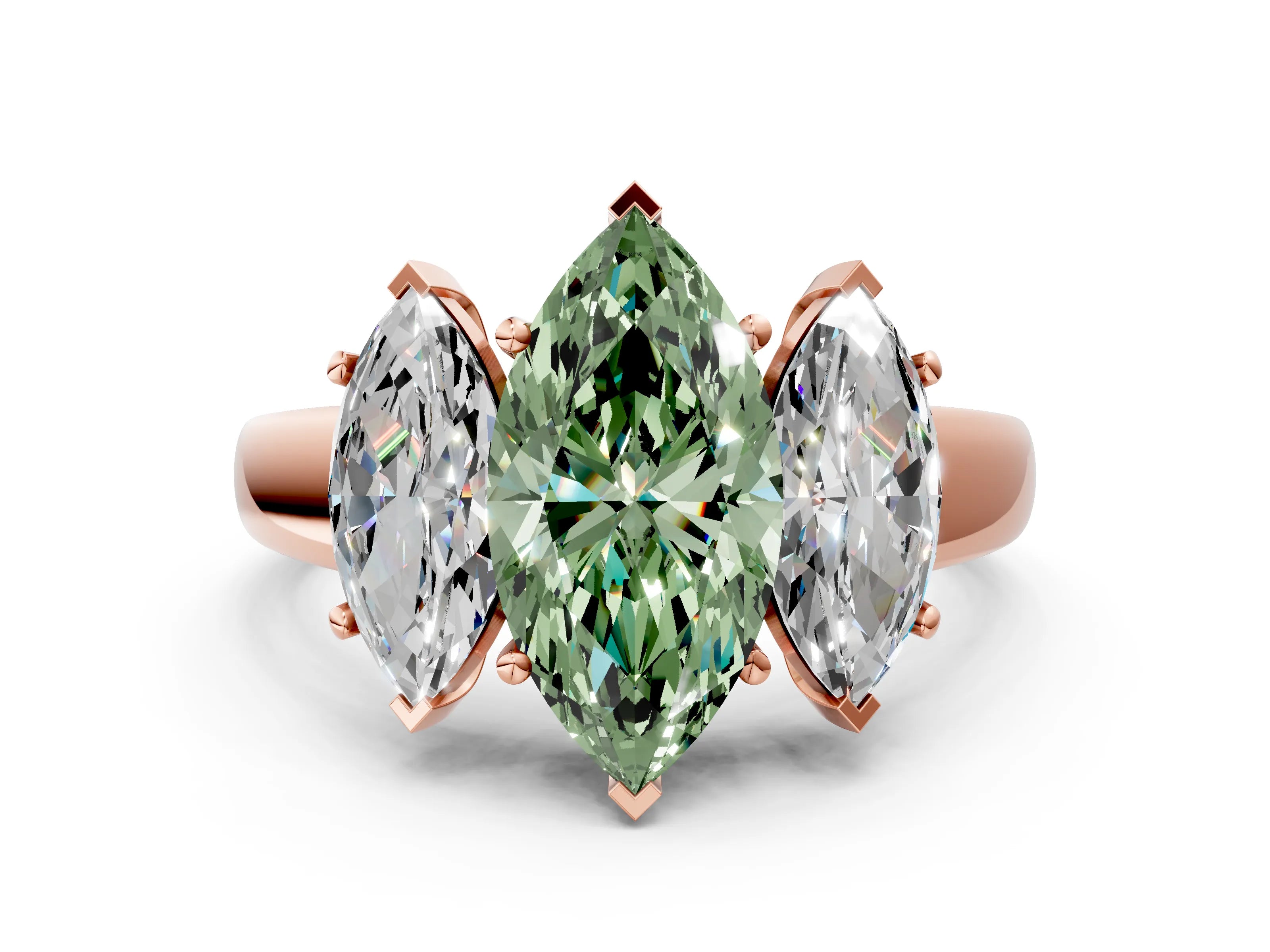 Rose gold Three-Stone Fancy Green Marquise Cut Cut Solitaire Ring with Classic Prong Setting