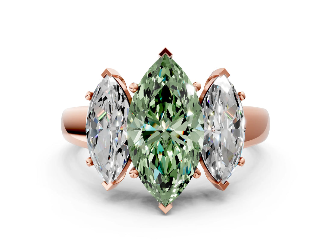Rose gold Three-Stone Fancy Green Marquise Cut Cut Solitaire Ring with Classic Prong Setting