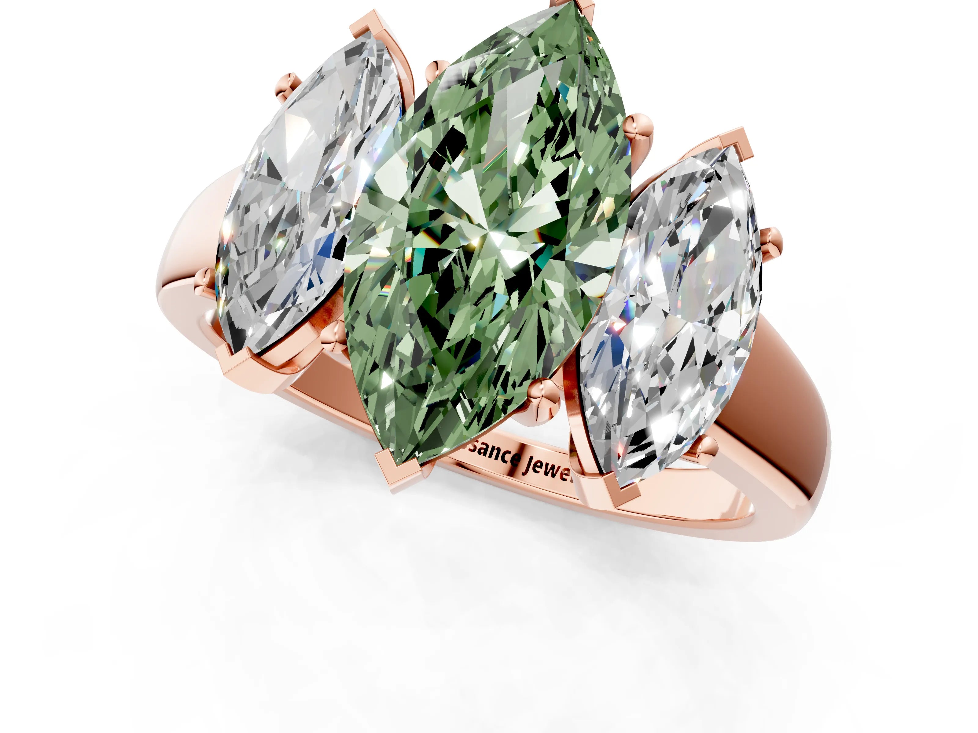 Rose gold Three-Stone Fancy Green Marquise Cut Cut Solitaire Ring with Classic Prong Setting_1