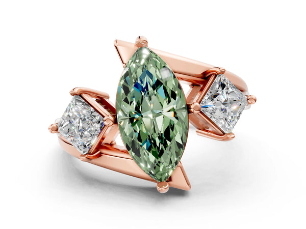 Rose gold Three-Stone Fancy Green Marquise Cut Cut Tension Band Ring with Four-Prong Setting