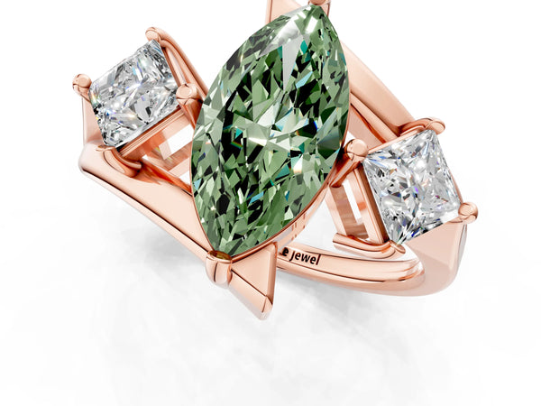Rose gold Three-Stone Fancy Green Marquise Cut Cut Tension Band Ring with Four-Prong Setting