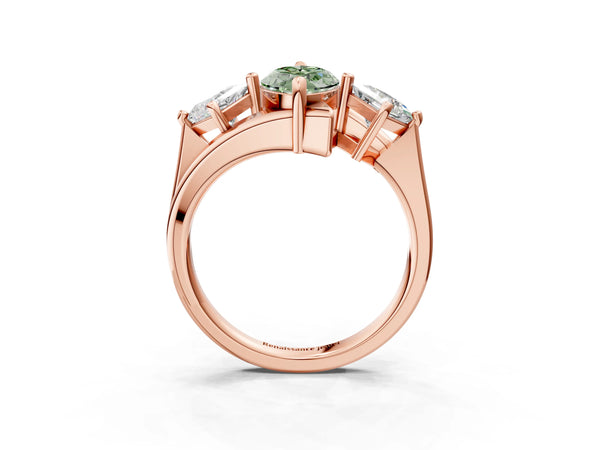 Rose gold Three-Stone Fancy Green Marquise Cut Cut Tension Band Ring with Four-Prong Setting
