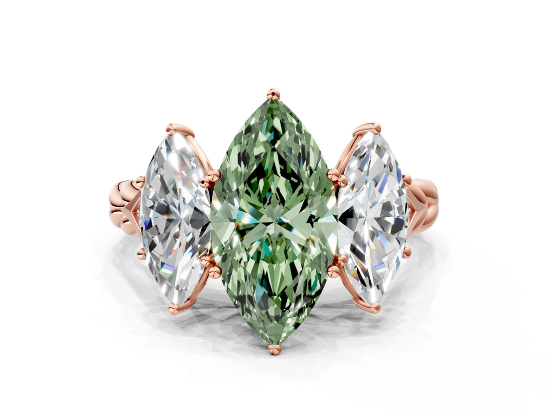 Rose gold Three-Stone Fancy Green Marquise Cut Diamond Braided Band Ring with Four-Prong Setting_39