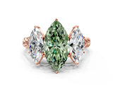 Rose gold Three-Stone Fancy Green Marquise Cut Diamond Braided Band Ring with Four-Prong Setting_39