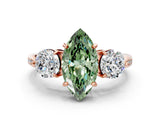 Rose gold Three-Stone Fancy Green Marquise Cut Diamond Channel Set Engagement Ring with Prong Setting