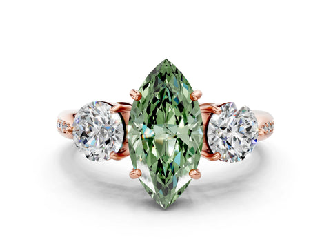 Rose gold Three-Stone Fancy Green Marquise Cut Diamond Channel Set Engagement Ring with Prong Setting_12