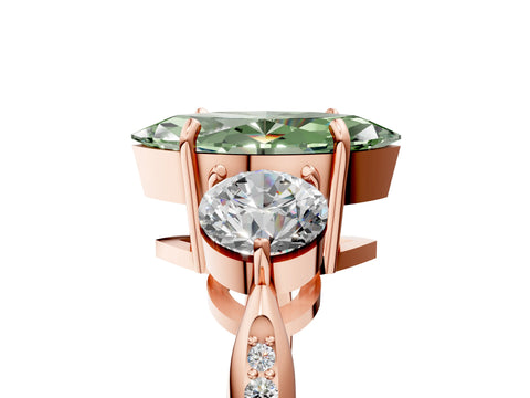 Rose gold Three-Stone Fancy Green Marquise Cut Diamond Channel Set Engagement Ring with Prong Setting_17