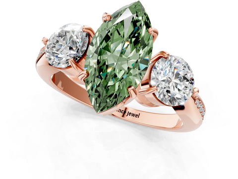 Rose gold Three-Stone Fancy Green Marquise Cut Diamond Channel Set Engagement Ring with Prong Setting_1
