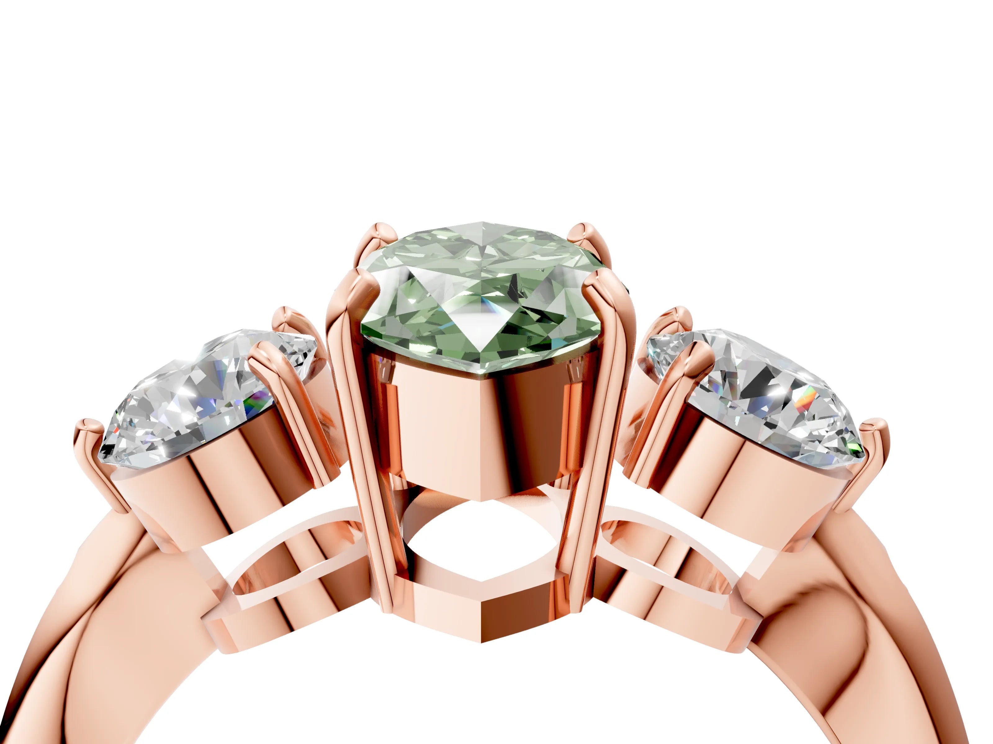 Rose gold Three-Stone Fancy Green Marquise Cut Diamond Channel Set Engagement Ring with Prong Setting_4