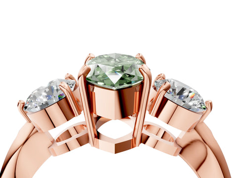 Rose gold Three-Stone Fancy Green Marquise Cut Diamond Channel Set Engagement Ring with Prong Setting_4