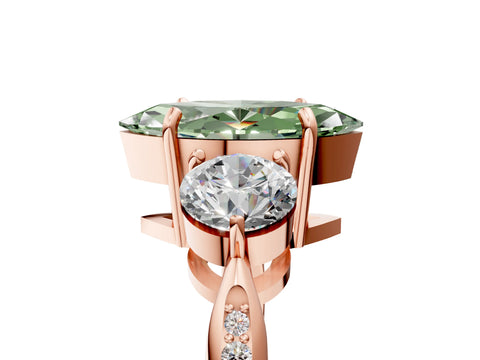 Rose gold Three-Stone Fancy Green Marquise Cut Diamond Channel Set Engagement Ring with Prong Setting_5