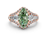Rose gold Three-Stone Fancy Green Marquise Cut Diamond Engagement Ring with Pave Band and Prong Setting