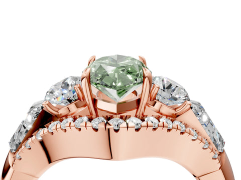 Rose gold Three-Stone Fancy Green Marquise Cut Diamond Engagement Ring with Pave Band and Prong Setting_4