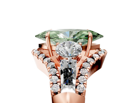 Rose gold Three-Stone Fancy Green Marquise Cut Diamond Engagement Ring with Pave Band and Prong Setting_5