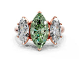 Rose gold Three-Stone Fancy Green Marquise Cut Diamond Engagement Ring with Prong Setting_3