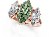 Rose gold Three-Stone Fancy Green Marquise Cut Diamond Engagement Ring with Prong Setting_4