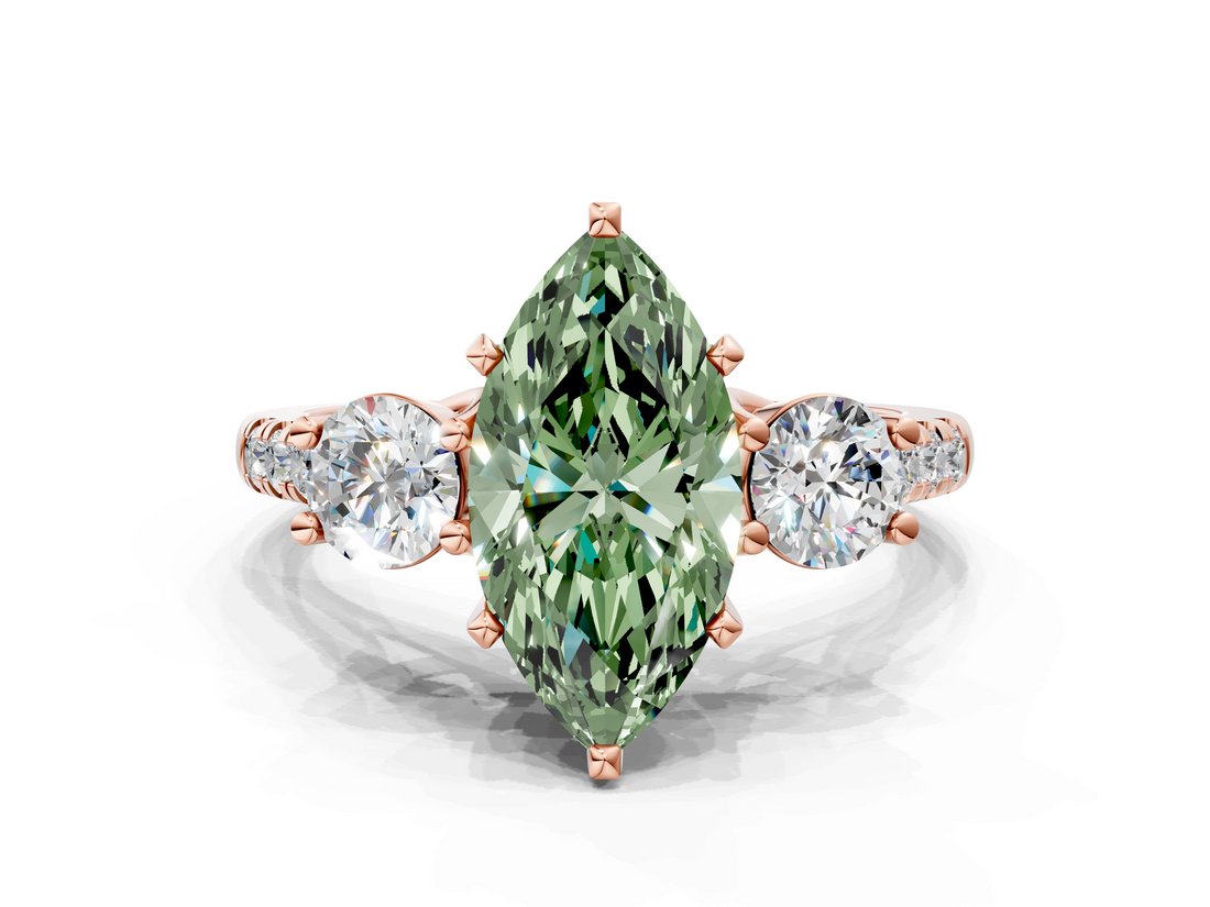Rose gold Three-Stone Fancy Green Marquise  Cut Diamond Pavé Band with Four-Prong Setting_28
