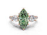 Rose gold Three-Stone Fancy Green Marquise  Cut Diamond Pavé Band with Four-Prong Setting_28