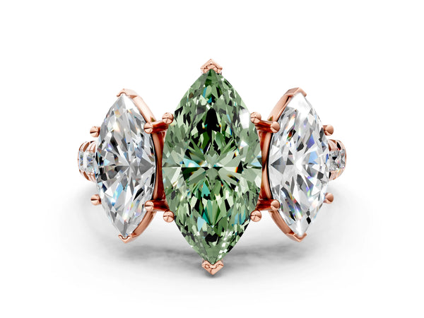 Rose gold Three-Stone Fancy Green Marquise Cut Diamond Pavé Band with Prong Setting