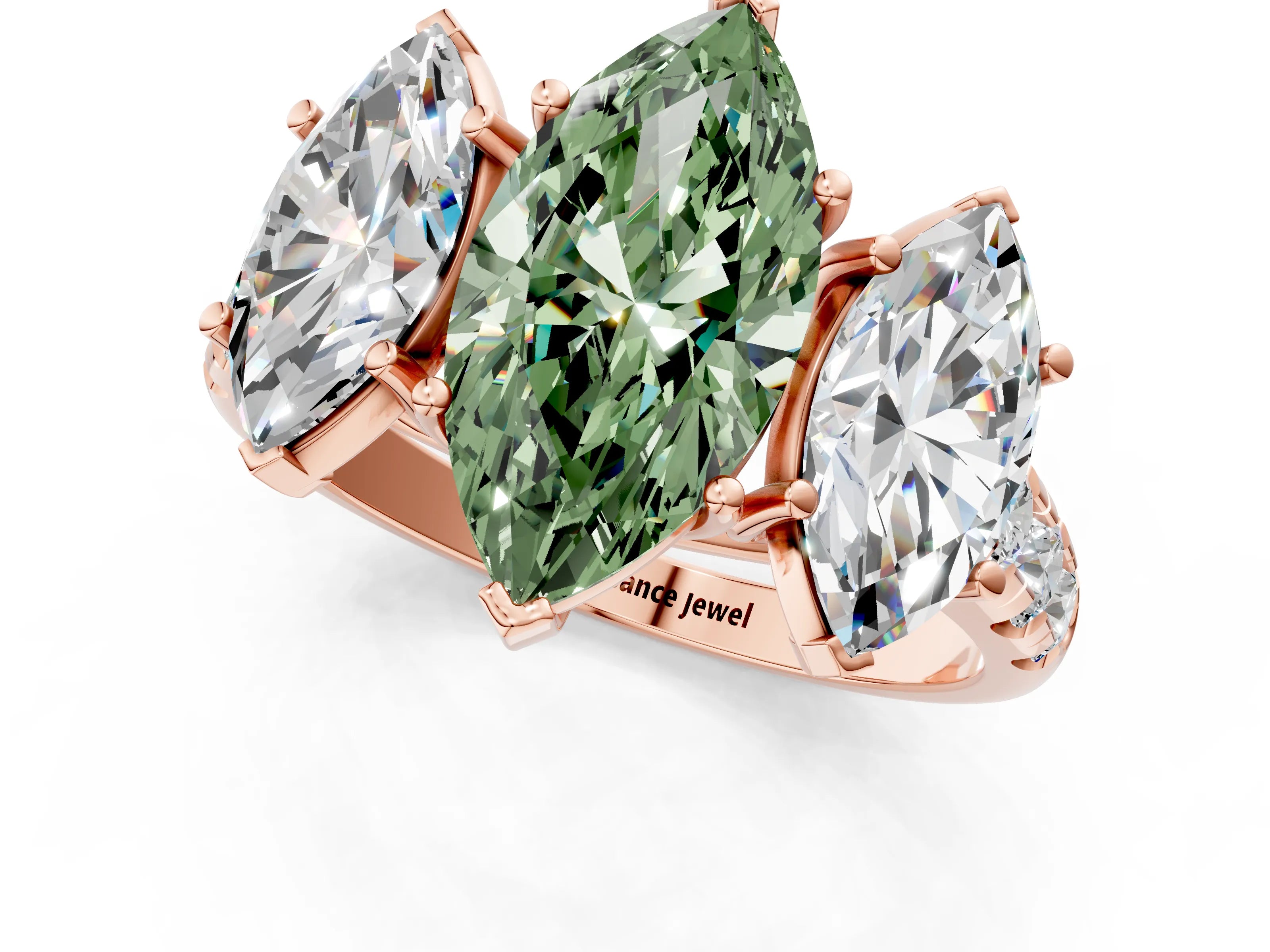 Rose gold Three-Stone Fancy Green Marquise Cut Diamond Pavé Band with Prong Setting_1