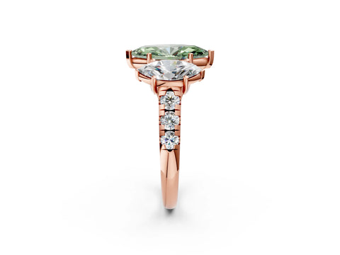 Rose gold Three-Stone Fancy Green Marquise Cut Diamond Pavé Band with Prong Setting_2