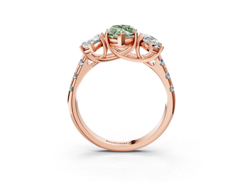 Rose gold Three-Stone Fancy Green Marquise Cut Diamond Pavé Band with Prong Setting_3