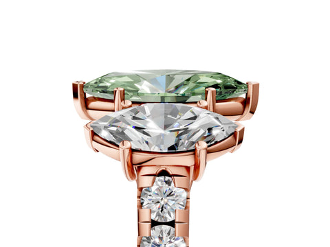 Rose gold Three-Stone Fancy Green Marquise Cut Diamond Pavé Band with Prong Setting_5