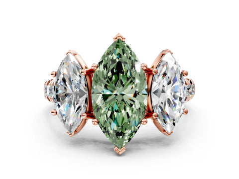 Rose gold Three-Stone Fancy Green Marquise Cut Diamond Pavé Band with Prong Setting