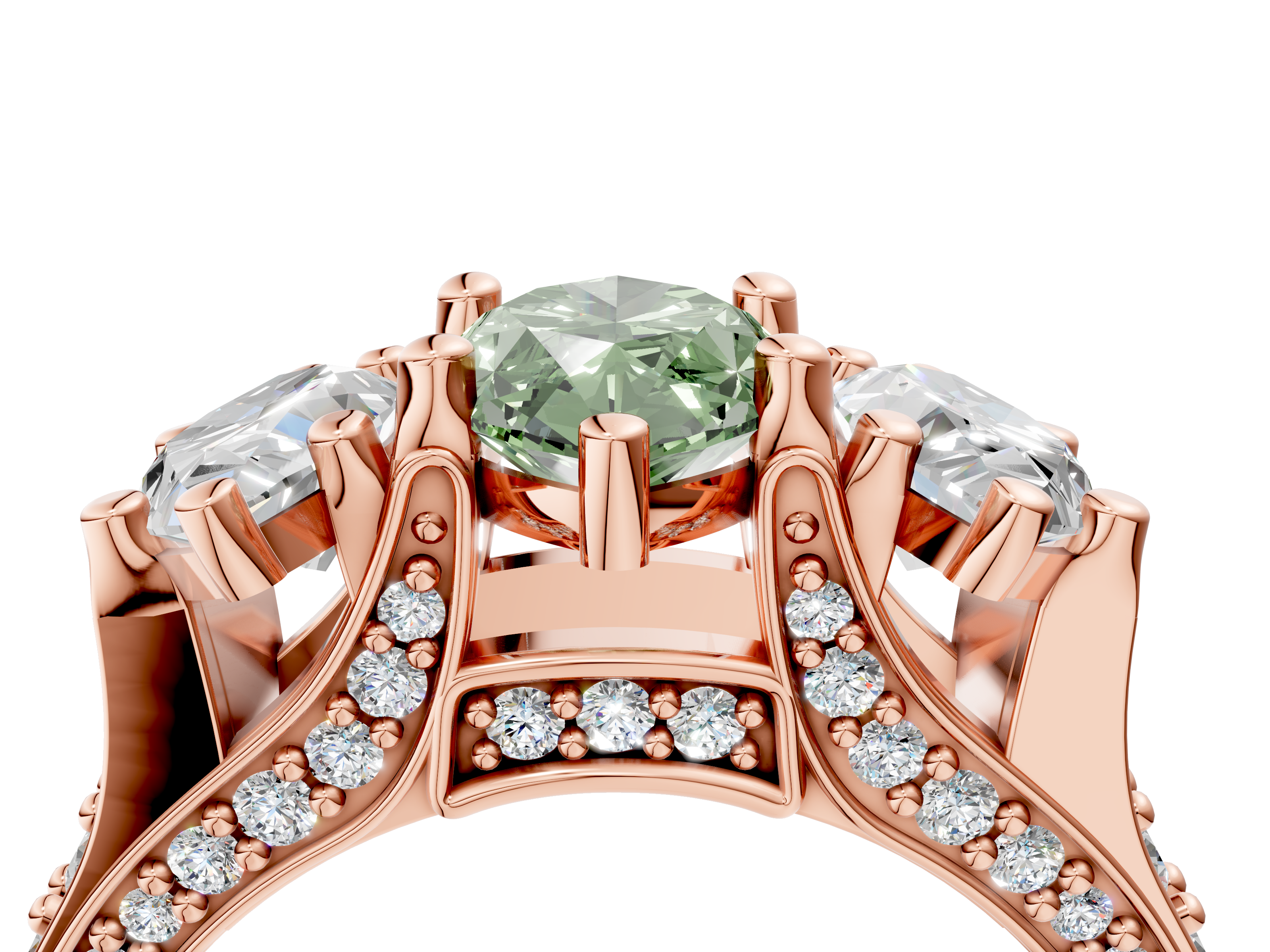 Rose gold Three-Stone Fancy Green Marquise  Cut Diamond Ring with Channel-Set Band and Four-Prong Setting_39