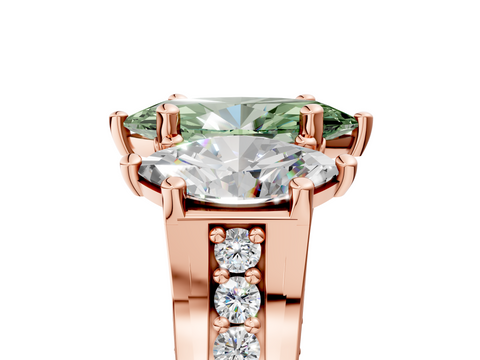 Rose gold Three-Stone Fancy Green Marquise  Cut Diamond Ring with Channel-Set Band and Four-Prong Setting_40