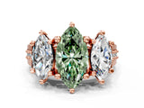 Rose gold Three-Stone Fancy Green Marquise  Cut Diamond Ring with Channel-Set Band and Four-Prong Setting_51