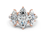 Rose gold Three-Stone Fancy Green Marquise Cut Diamond Ring with Pavé Band and Prong Setting_63