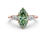 Rose gold Three-Stone Fancy Green Marquise  Cut Diamond Ring with Pear Side Stones in Four-Prong Setting_127
