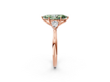 Rose gold Three-Stone Fancy Green Marquise  Cut Diamond Ring with Pear Side Stones in Four-Prong Setting_129
