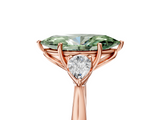 Rose gold Three-Stone Fancy Green Marquise  Cut Diamond Ring with Pear Side Stones in Four-Prong Setting_132