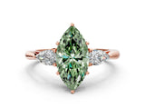 Rose gold Three-Stone Fancy Green Marquise Cut Diamond Ring with Pear  Side Stones in Four-Prong Setting_36