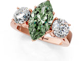 Rose gold Three-Stone Fancy Green Marquise Cut Diamond Ring with Round Side Stones, Classic Band, and Four-Prong Setting_1