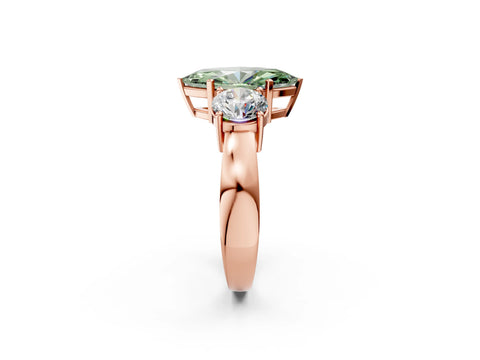 Rose gold Three-Stone Fancy Green Marquise Cut Diamond Ring with Round Side Stones, Classic Band, and Four-Prong Setting_2