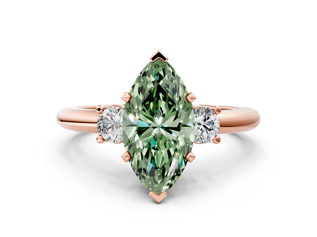 Rose gold Three-Stone Fancy Green Marquise  Cut Diamond Solitaire with Prong Setting and Classic Band_60