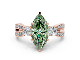Rose gold Three-Stone Fancy Green Marquise  Cut Diamond Twist Band with Prong Setting_38