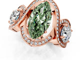 Rose gold Three-Stone Fancy Green Marquise Cut Diamond Wave Pave Band with Prong Setting_1