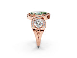 Rose gold Three-Stone Fancy Green Marquise Cut Diamond Wave Pave Band with Prong Setting_2