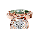 Rose gold Three-Stone Fancy Green Marquise Cut Diamond Wave Pave Band with Prong Setting_5