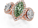 Rose gold Three-Stone Fancy Green Marquise Cut Halo Diamond Milgrain Band with Four-Prong Setting_1