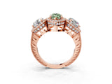 Rose gold Three-Stone Fancy Green Marquise Cut Halo Diamond Milgrain Band with Four-Prong Setting_3